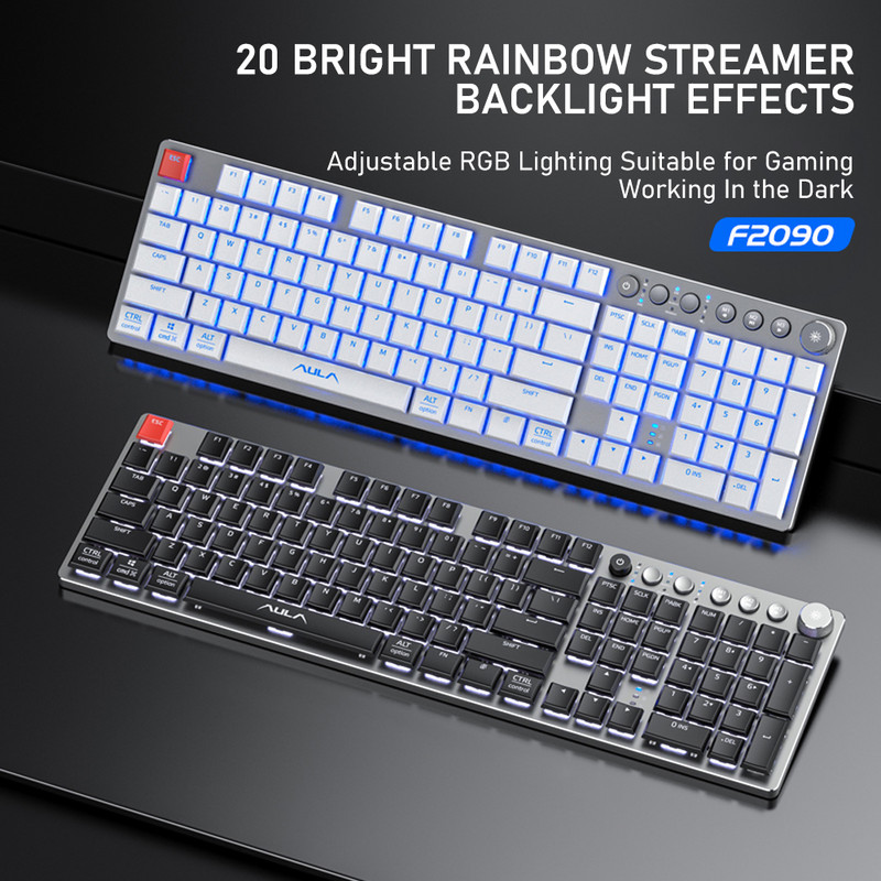 AULA F2090 bežična mehanička tipkovnica ultra tanka 104 tipke podržava Bluetooth 5.0/Type-c za Android Windows stolno računalo ipad