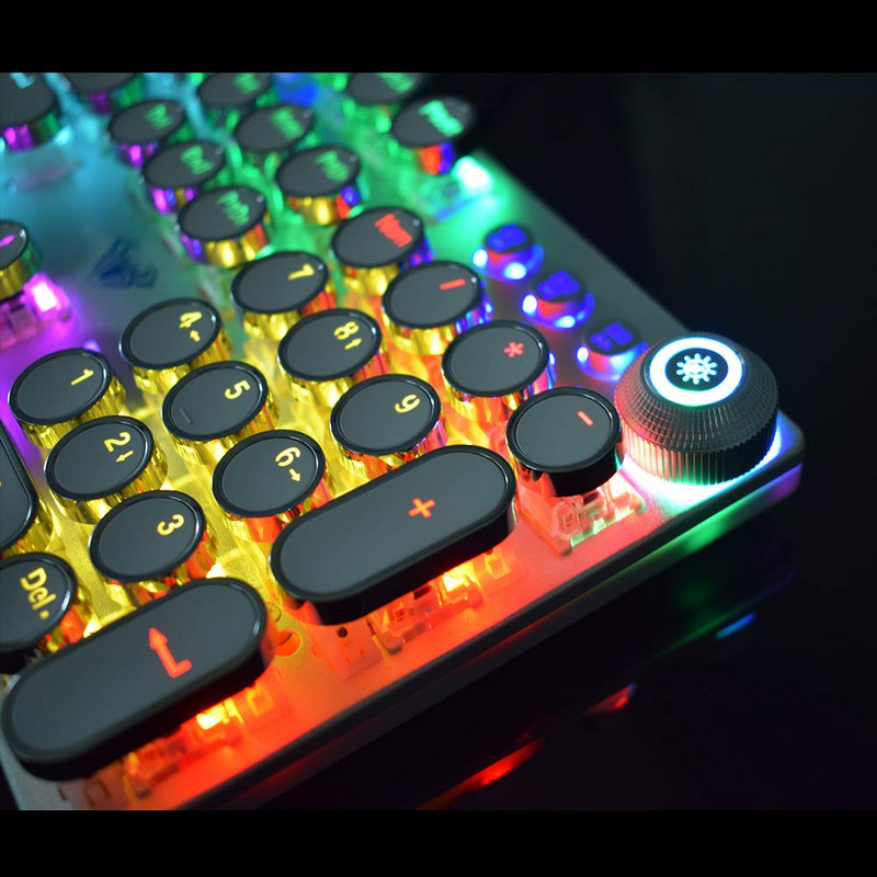 Nová herná mechanická klávesnica Retro okrúhle svietiace klávesy Podsvietená USB káblová 104 herná klávesnica Anti-ghosting pre PC notebook