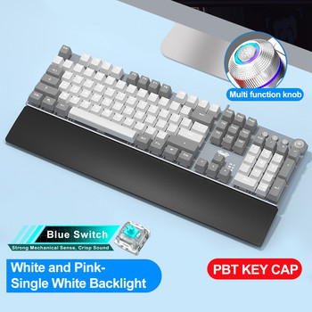 AULA Механична игрална клавиатура с бяла светлина 104 Anti-ghosting Blue/Black Switch Кабелна клавиатура с подсветка за компютърни геймъри Английски