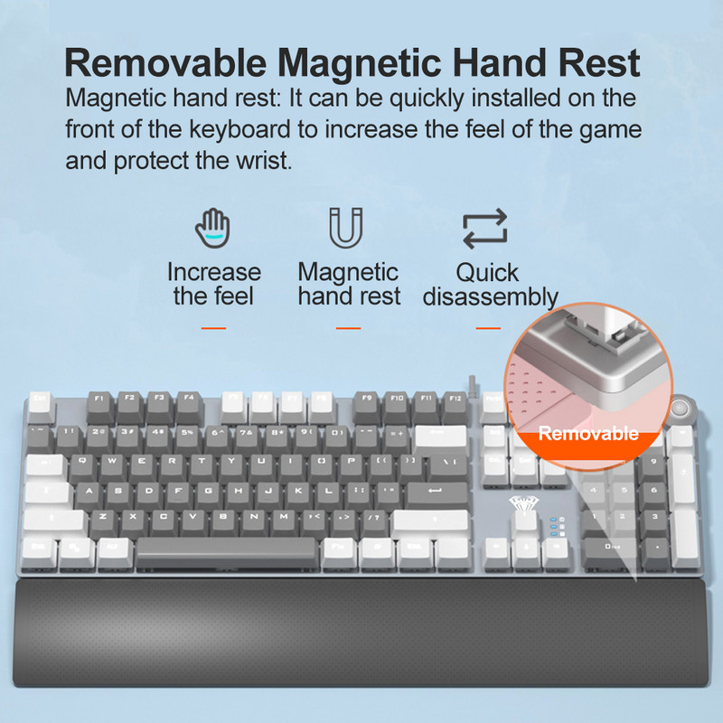 AULA mehanička igraća tipkovnica bijelo-svjetlo 104 Anti-ghosting plavo/crni prekidač Žičana tipkovnica s pozadinskim osvjetljenjem za PC igrače engleski