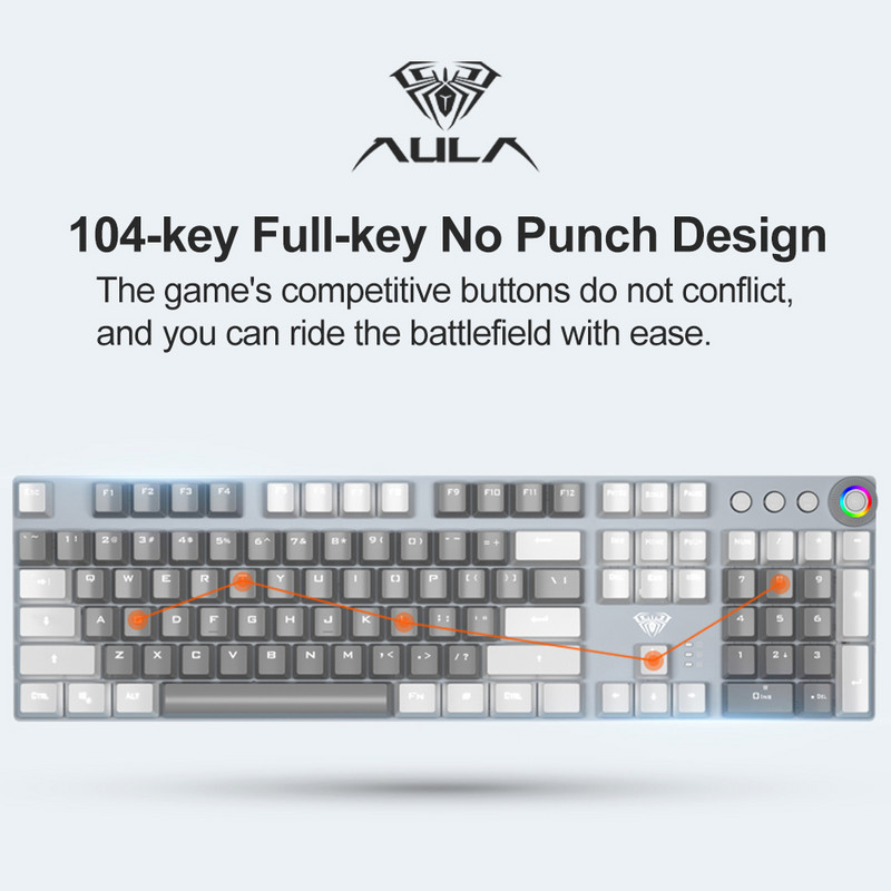 AULA mehanička igraća tipkovnica bijelo-svjetlo 104 Anti-ghosting plavo/crni prekidač Žičana tipkovnica s pozadinskim osvjetljenjem za PC igrače engleski