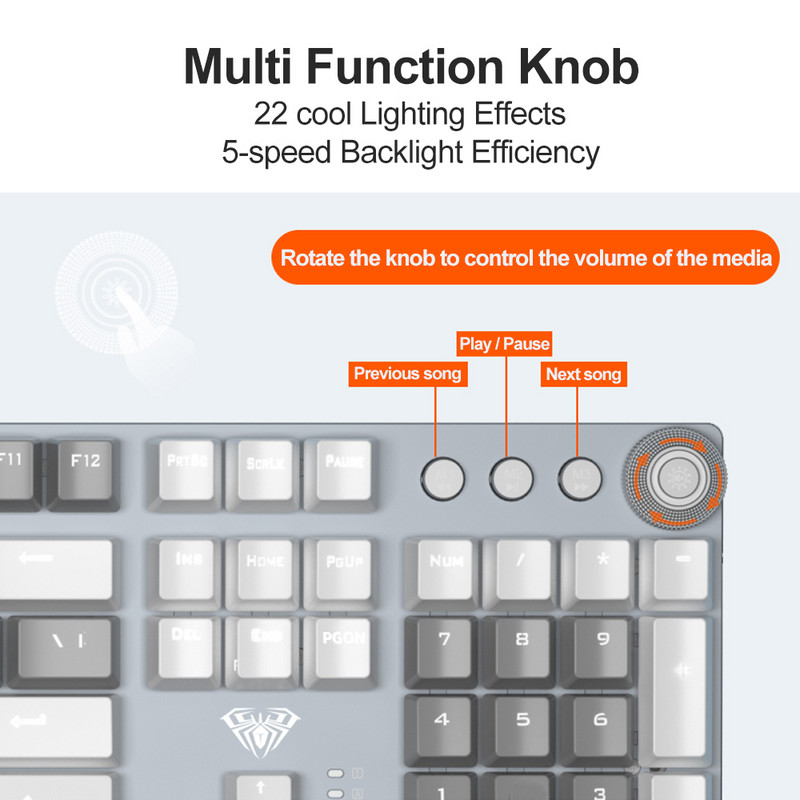 AULA mehanička igraća tipkovnica bijelo-svjetlo 104 Anti-ghosting plavo/crni prekidač Žičana tipkovnica s pozadinskim osvjetljenjem za PC igrače engleski