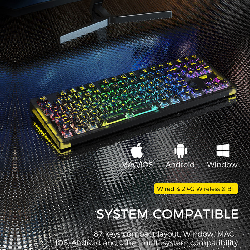 AULA F2183 RGB 87 tipki Hotswap mehanička tipkovnica Bluetooth /žičana /2.4G tipkovnica prozirna tipkovnica tipkovnice za stolno računalo prijenosno računalo