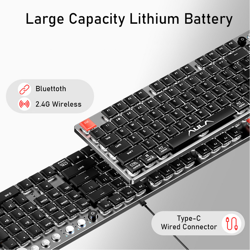 AULAF2090 bežična mehanička tipkovnica tanka 104 tipke Bluetooth5.0/Type-c za stolno prijenosno računalo iPad korejska hebrejska engleska tipkovnica