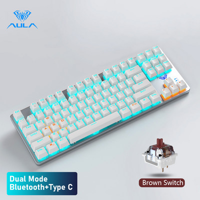 AULA F3287 Μηχανικό πληκτρολόγιο Ασύρματο Bluetooth 87 πλήκτρων Πληκτρολόγιο παιχνιδιού με οπίσθιο φωτισμό για επιτραπέζιο φορητό υπολογιστή tablet Φορητός υπολογιστής