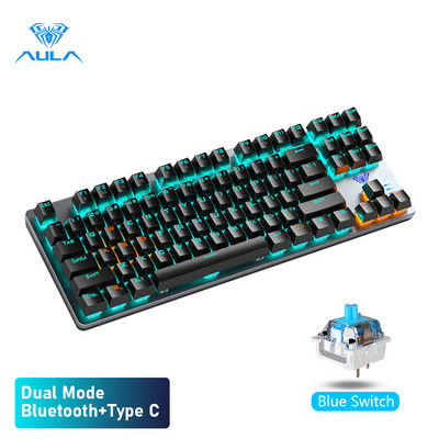 AULA F3287 Μηχανικό πληκτρολόγιο Ασύρματο Bluetooth 87 πλήκτρων Πληκτρολόγιο παιχνιδιού με οπίσθιο φωτισμό για επιτραπέζιο φορητό υπολογιστή tablet Φορητός υπολογιστής
