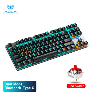 AULA F3287 Μηχανικό πληκτρολόγιο Ασύρματο Bluetooth 87 πλήκτρων Πληκτρολόγιο παιχνιδιού με οπίσθιο φωτισμό για επιτραπέζιο φορητό υπολογιστή tablet Φορητός υπολογιστής