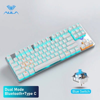 AULA F3287 Μηχανικό πληκτρολόγιο Ασύρματο Bluetooth 87 πλήκτρων Πληκτρολόγιο παιχνιδιού με οπίσθιο φωτισμό για επιτραπέζιο φορητό υπολογιστή tablet Φορητός υπολογιστής