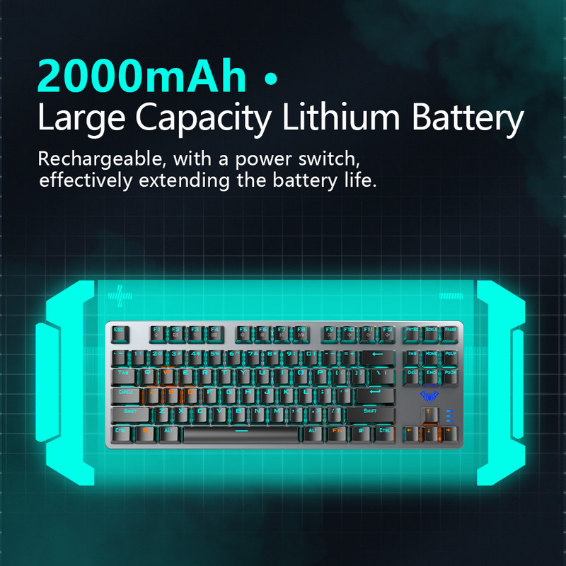 AULA F3287 Μηχανικό πληκτρολόγιο Ασύρματο Bluetooth 87 πλήκτρων Πληκτρολόγιο παιχνιδιού με οπίσθιο φωτισμό για επιτραπέζιο φορητό υπολογιστή tablet Φορητός υπολογιστής