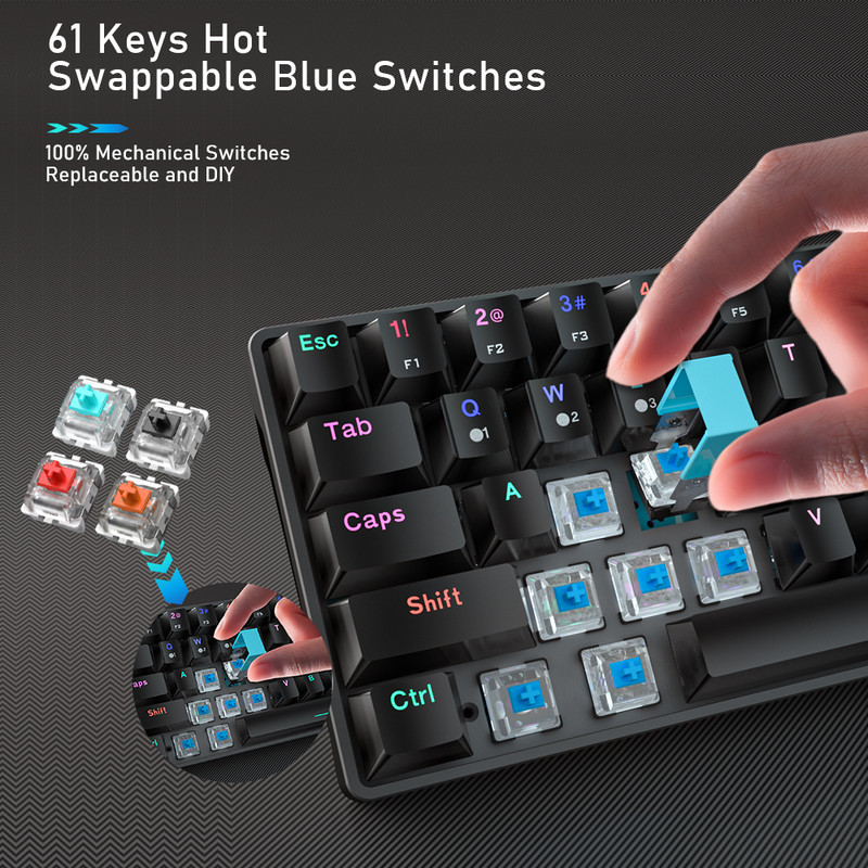 SK961 Žičana/bežična Bluetooth mehanička tipkovnica sa 61 tipkom Type-C RGB s pozadinskim osvjetljenjem Tipkovnica za igranje koja se može zamijeniti bez prekida za prijenosna računala ipad