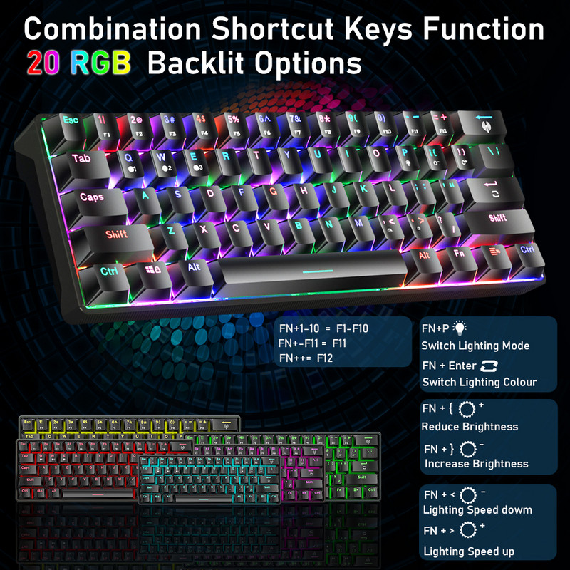 SK961 Žičana/bežična Bluetooth mehanička tipkovnica sa 61 tipkom Type-C RGB s pozadinskim osvjetljenjem Tipkovnica za igranje koja se može zamijeniti bez prekida za prijenosna računala ipad