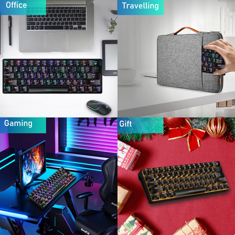 SK961 Žičana/bežična Bluetooth mehanička tipkovnica sa 61 tipkom Type-C RGB s pozadinskim osvjetljenjem Tipkovnica za igranje koja se može zamijeniti bez prekida za prijenosna računala ipad