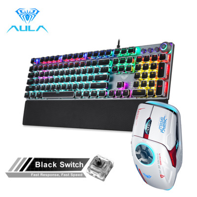 AULA žaidimų mechaninė klaviatūra Retro kvadratiniai švytintys klaviatūros dangteliai su apšvietimu USB Wired 104 Anti-ghosting ir H530 pelės derinys