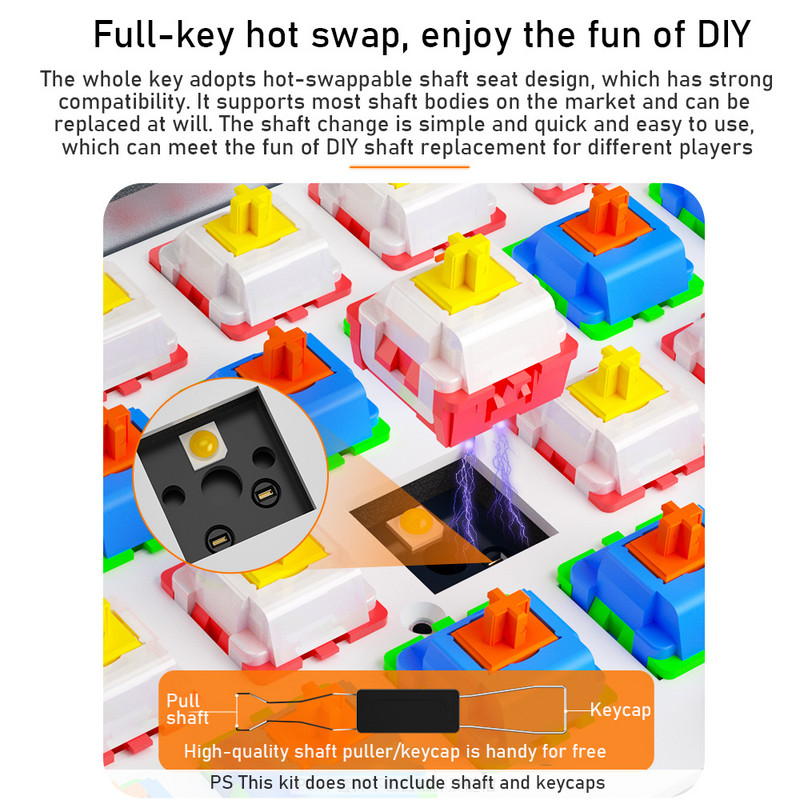 AULA F3168 billentyűzet DIY Hot Swap billentyűzetkészlet Vezetékes/Bluetooth/2.4G 68 gombos szivárványos háttérvilágítású billentyűzet MAC/I0S/Android/Windows rendszerhez