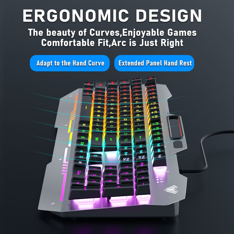 Herná káblová klávesnica AULA F3010 s možnosťou umiestnenia mobilného telefónu a 26-klávesovou technológiou Anti-ghosting, 3 bezplatné režimy nastavenia pre PC