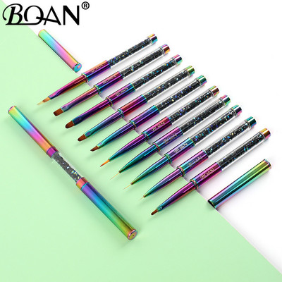 BQAN Rainbow Liner Nagų šepetėlis Nail Art Brush Line Tapybos Šepečiai Crystal Acrylic Thin Liner Piešimo rašiklis Manikiūro įrankiai UV gelis