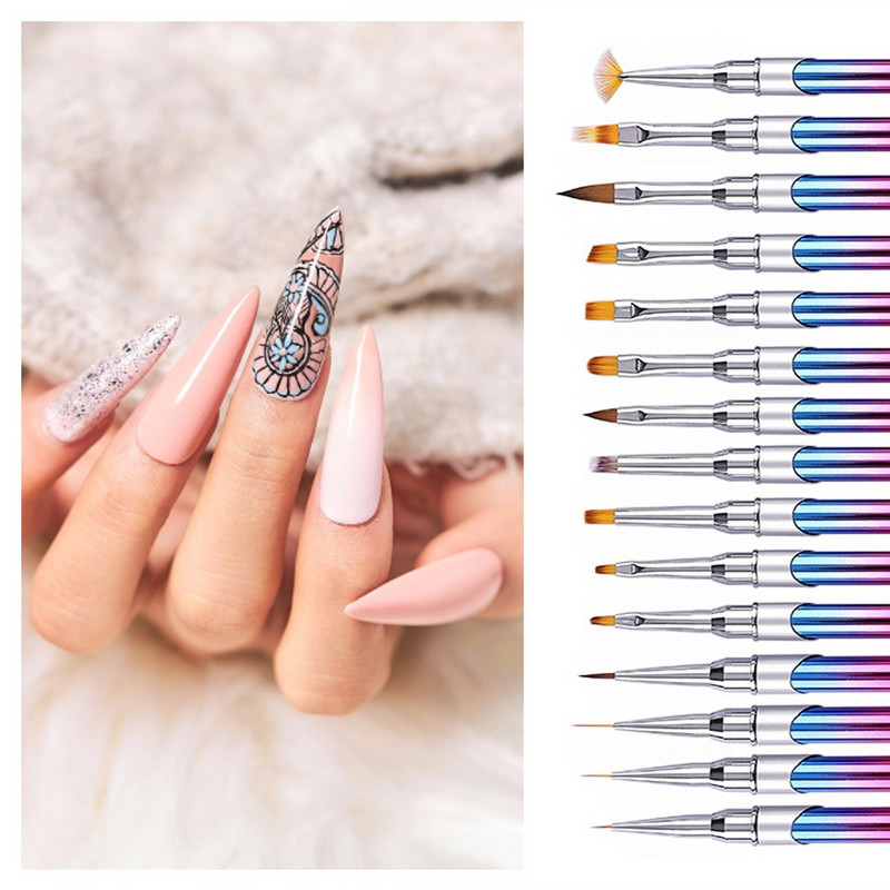 1 kom. Profesionalna četka za puder za manikuru Akrilna četka za nokte Ovalna olovka za oslikavanje noktiju naboranog oblika Kist za UV gel lak Drvena drška