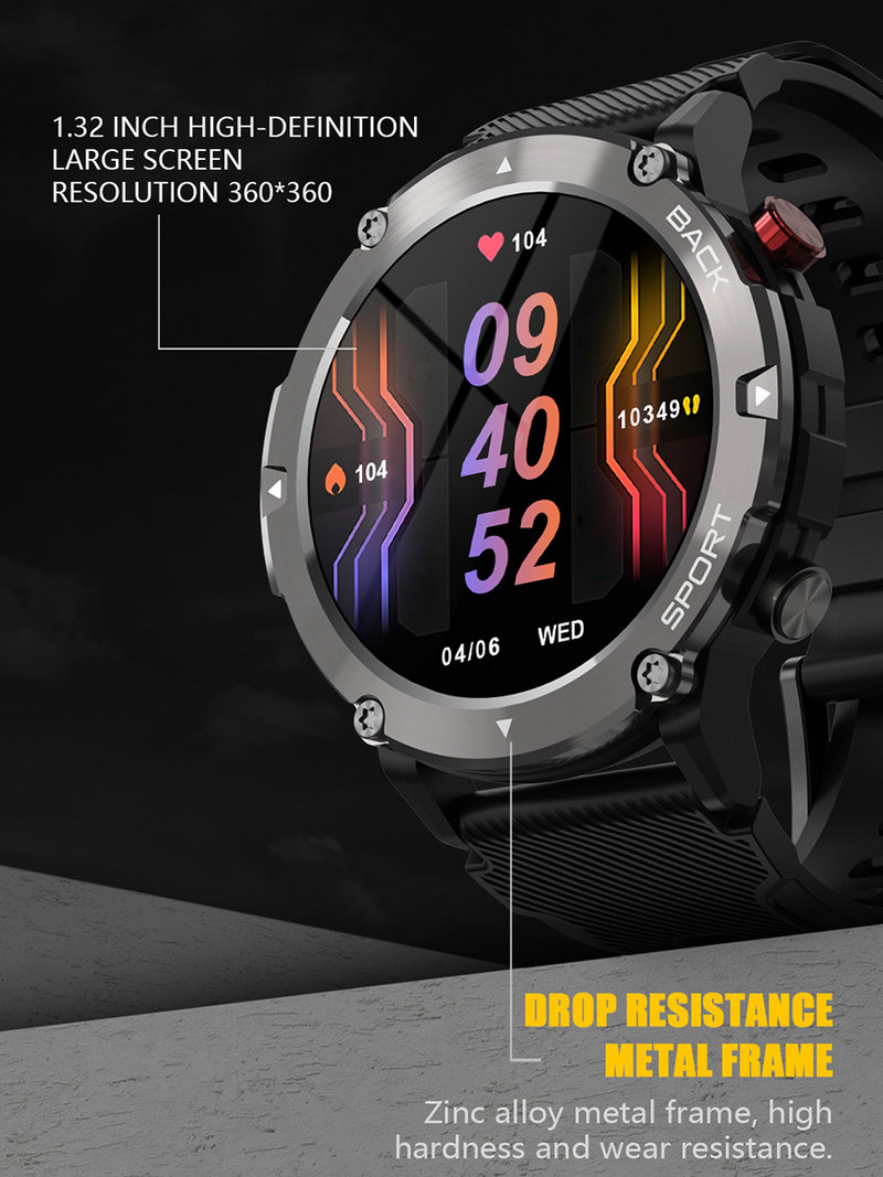 LEMFO LF26 Max Smart Watch Men Bluetooth Call Smartwatch 2022 IP68 Neperšlampamas 360 HD ekranas 15 dienų budėjimo režimas, skirtas Android IOS