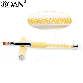 BQAN UV Pincel Gel Nails Ombre Brush Материал за маникюр Жълта перлена дръжка Найлонова коса Професионална метална четка за нокти Инструменти