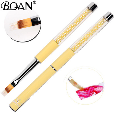 BQAN UV Pincel Gel Nails Ombre Brush Материал за маникюр Жълта перлена дръжка Найлонова коса Професионална метална четка за нокти Инструменти