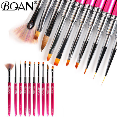 BQAN Pink Nail Art French Metal Handle Stripe Lines Liner Image Painting Brush Acrylic UV GEL Extension Builder Drawing Pen Pen