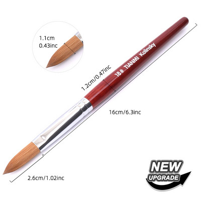 TIANMI Kolinsky akrilinis nagų šepetėlis Geros kokybės Nail Art Mink Brush Medienos rankenėlė Gel Builder Manikiūro šepetėlio piešimo įrankis 8-24