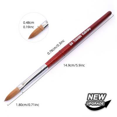 TIANMI Kolinsky akrilinis nagų šepetėlis Geros kokybės Nail Art Mink Brush Medienos rankenėlė Gel Builder Manikiūro šepetėlio piešimo įrankis 8-24