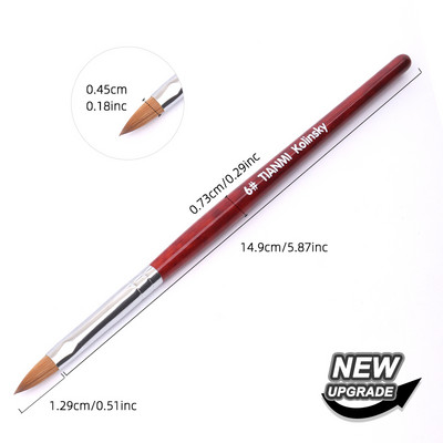 TIANMI Kolinsky akrilinis nagų šepetėlis Geros kokybės Nail Art Mink Brush Medienos rankenėlė Gel Builder Manikiūro šepetėlio piešimo įrankis 8-24