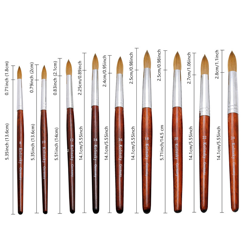 TIANMI Kolinsky akrilinis nagų šepetėlis Geros kokybės Nail Art Mink Brush Medienos rankenėlė Gel Builder Manikiūro šepetėlio piešimo įrankis 8-24