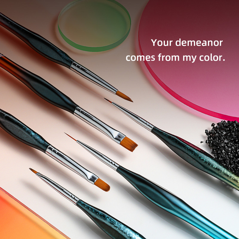 „Aokitec“ nagų dailės šepetėlių rinkinys „Gel Nail Art“ daugiafunkcinis rašiklis, storos lengvai sugriebiamos rankenos, skirtos nagų dizainui namuose „pasidaryk pats“ manikiūro rinkinys 6 vnt.