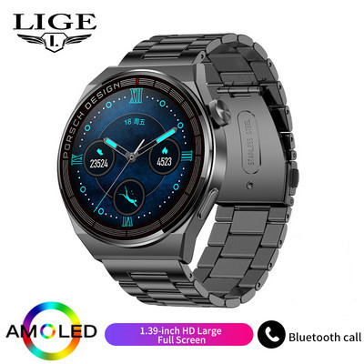 LIGE Novi pametni sat za muškarce AMOLED 390*390 HD zaslon koji uvijek prikazuje vrijeme Fitness narukvica Vodootporni pametni sat od nehrđajućeg čelika za muškarce