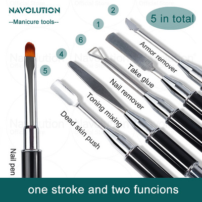 Βούρτσα νυχιών με διπλή κεφαλή Ακρυλικό UV GeL Επέκταση Βούρτσα σχεδίασης στυλό Αφαίρεση σπάτουλα Stick All for Manicure Tools