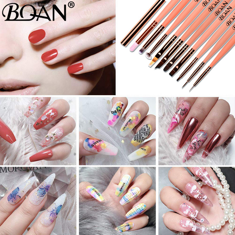 BQAN Nail Art Brush Painting Draw Nail Brush Gel Brush Akrilas UV gelinis nagų lakas manikiūro rašiklis Liner Brush Ombre Brush Nail Pen