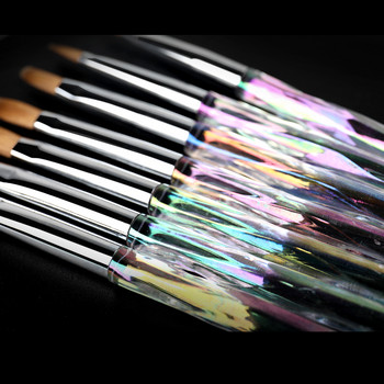 ANGNYA 12#14#Acrylic Nail Brush Crimped Kolinsky Sable Nail Art UV Gel Builder Manicure Brush Flat round Diamond Gradient Handle