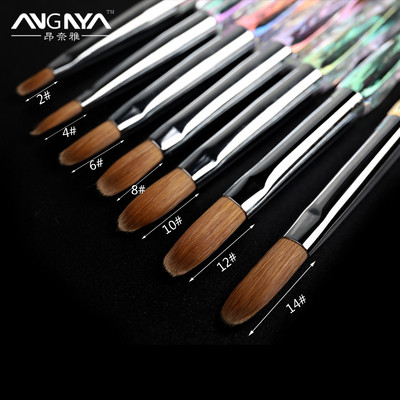 ANGNYA 12#14#Akrilinis nagų šepetėlis, gofruotas Kolinsky Sable Nail Art UV gelis, manikiūro šepetėlis plokščias apvalus deimantinis gradiento rankena