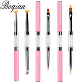 BQAN Pink Dviguba galvutė Pink Crystal Handle Nagų šepetėlis Liner Brush Painting Pen Gel Brush Crystal Nail Art Manikiūras