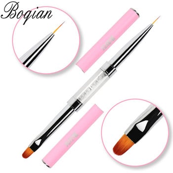 BQAN Pink Double Head Pink Crystal Handle Nail Brush Liner Brush Painting Pen Gel Brush Crystal Nail Art Manicure