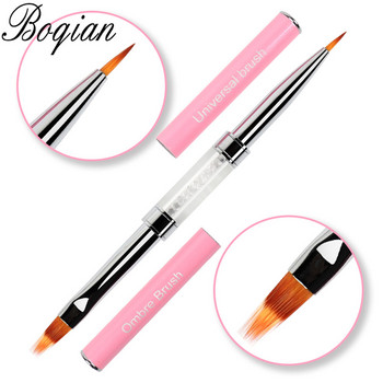 BQAN Pink Double Head Pink Crystal Handle Nail Brush Liner Brush Painting Pen Gel Brush Crystal Nail Art Manicure