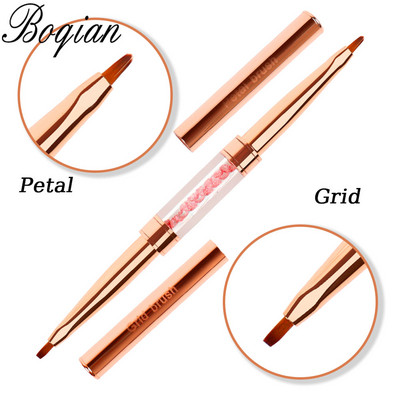 BQAN Pink Dviguba galvutė Pink Crystal Handle Nagų šepetėlis Liner Brush Painting Pen Gel Brush Crystal Nail Art Manikiūras