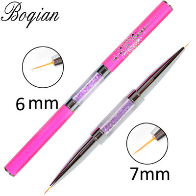BQAN Pink Dviguba galvutė Pink Crystal Handle Nagų šepetėlis Liner Brush Painting Pen Gel Brush Crystal Nail Art Manikiūras