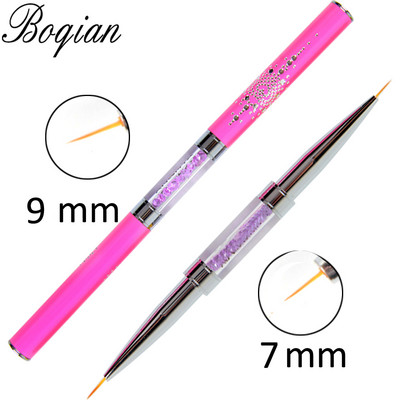 BQAN Pink Dviguba galvutė Pink Crystal Handle Nagų šepetėlis Liner Brush Painting Pen Gel Brush Crystal Nail Art Manikiūras