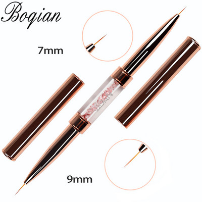 BQAN Pink Dviguba galvutė Pink Crystal Handle Nagų šepetėlis Liner Brush Painting Pen Gel Brush Crystal Nail Art Manikiūras