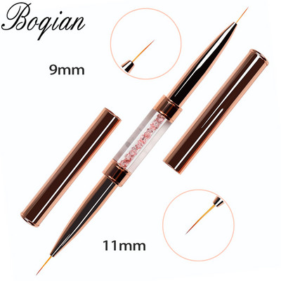 BQAN Pink Dviguba galvutė Pink Crystal Handle Nagų šepetėlis Liner Brush Painting Pen Gel Brush Crystal Nail Art Manikiūras