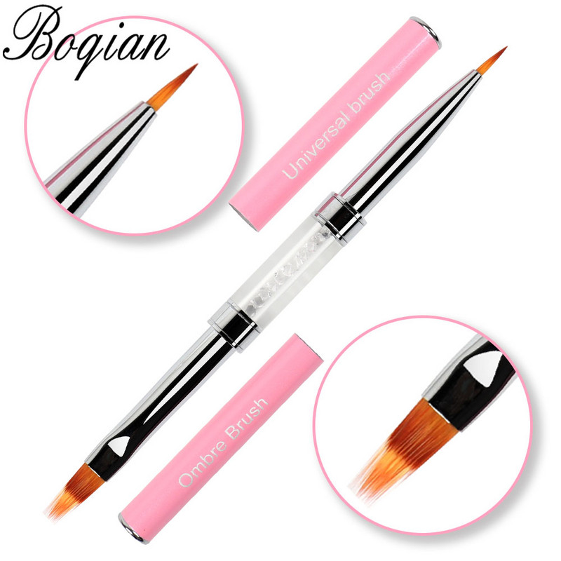 BQAN Pink Dviguba galvutė Pink Crystal Handle Nagų šepetėlis Liner Brush Painting Pen Gel Brush Crystal Nail Art Manikiūras