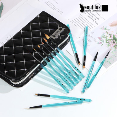 Beautilux Blue Crystal Nail Brush Luksusa komplekts Nail Art Painting Liner Akrila skulptūra French Nails Design Profesionāla ota
