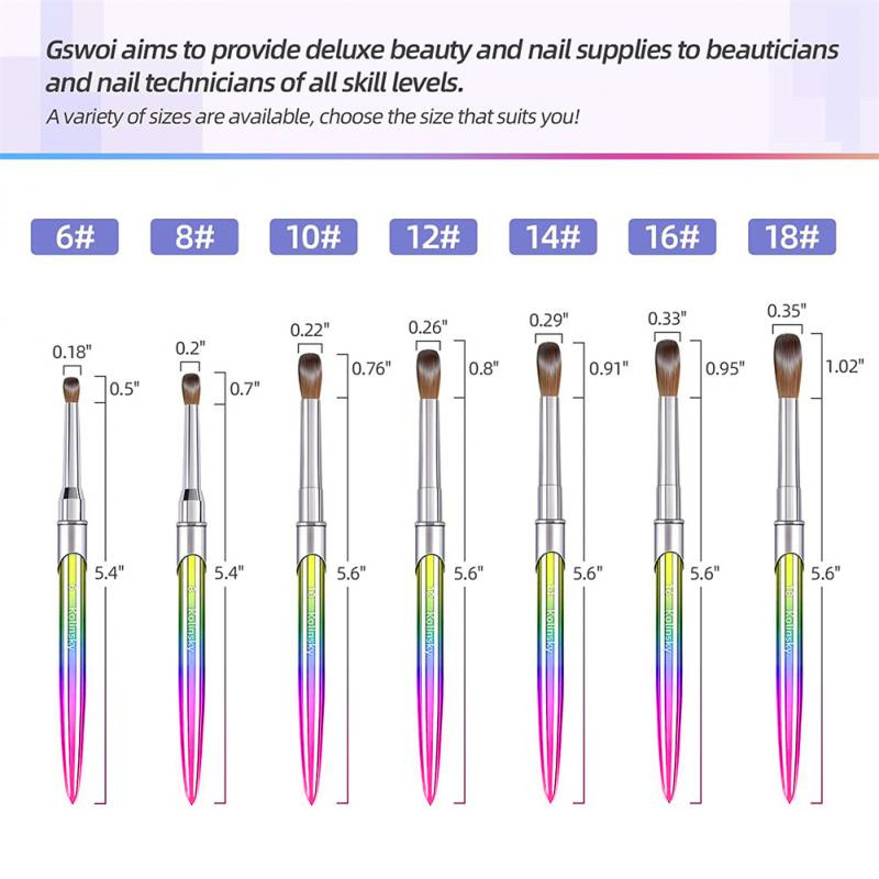 Spalvota rankena Kolinsky akrilinis nagų šepetėlis nagų dailės šepetėliui piešimo gelio priauginimo šepetėliai nagai rašiklis manikiūras nagų dailės įrankiai