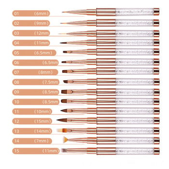 Βούρτσα νυχιών 15 στυλ Gradient Nail Liner Brush Carving Επίπεδη στρογγυλή κεφαλή Gel ζωγραφικής νυχιών Βούρτσες Lines Liner στυλό σχεδίασης