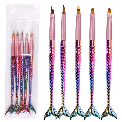 CHNRMJL 5 τμχ/Σετ Mermaid Gradient Flower Nail Art Brush σκαλιστή ρίγα ζωγραφική στυλό σχεδίασης Ακρυλικό UV Gel Nail Tip Εργαλείο μανικιούρ