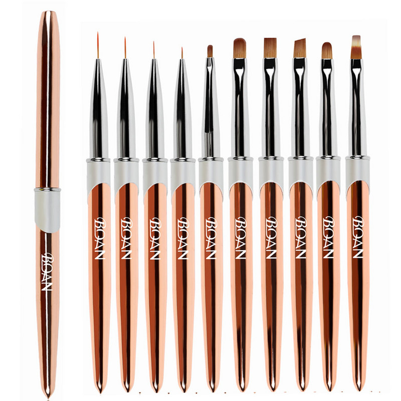 BQAN Rose Gold Nail Art Brush UV Gel Extension Brush Liner Tapybos Šepetėlio įklotas Piešimas Nagų šepetėliai Nagai Rašiklis Manikiūro Įrankiai