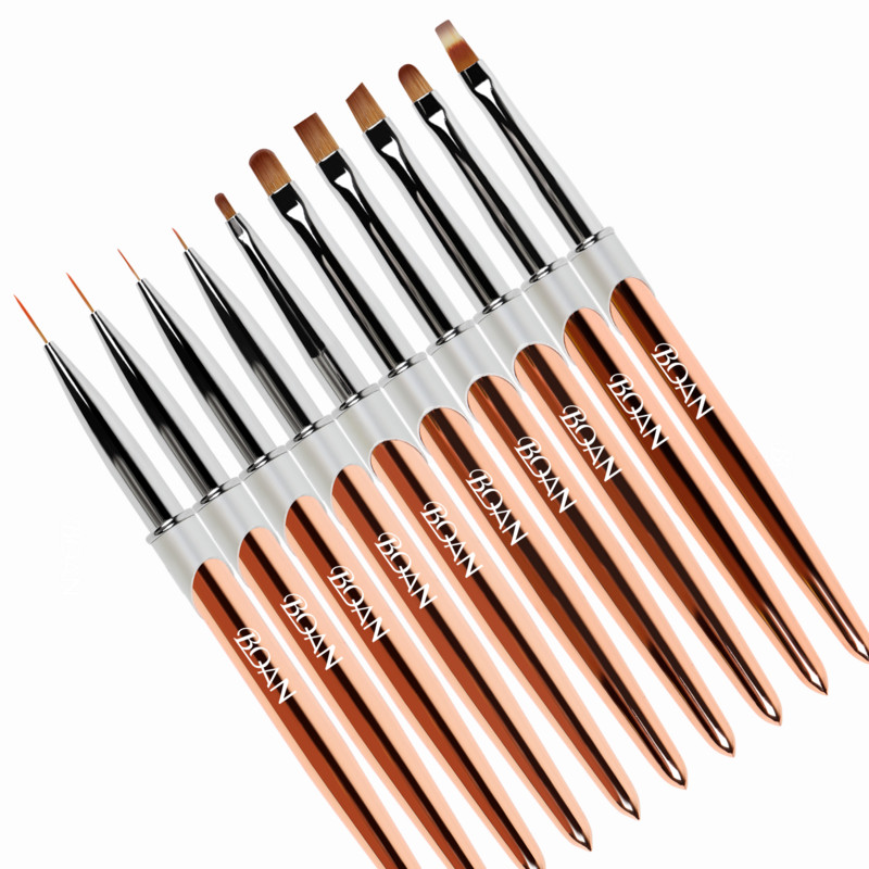 BQAN Rose Gold Nail Art Brush UV Gel Extension Brush Liner Tapybos Šepetėlio įklotas Piešimas Nagų šepetėliai Nagai Rašiklis Manikiūro Įrankiai